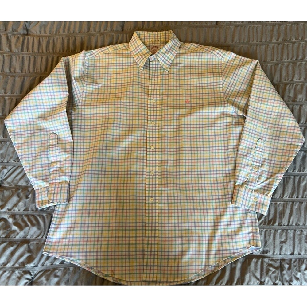 Brooks Brothers Shirt Men Large Plaid Regular Fit Non Iron Button Down Supima